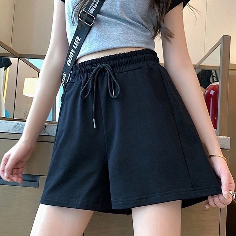Quần Short Thể Thao Lưng Cao Ống Rộng Phong Cách Hàn Quốc