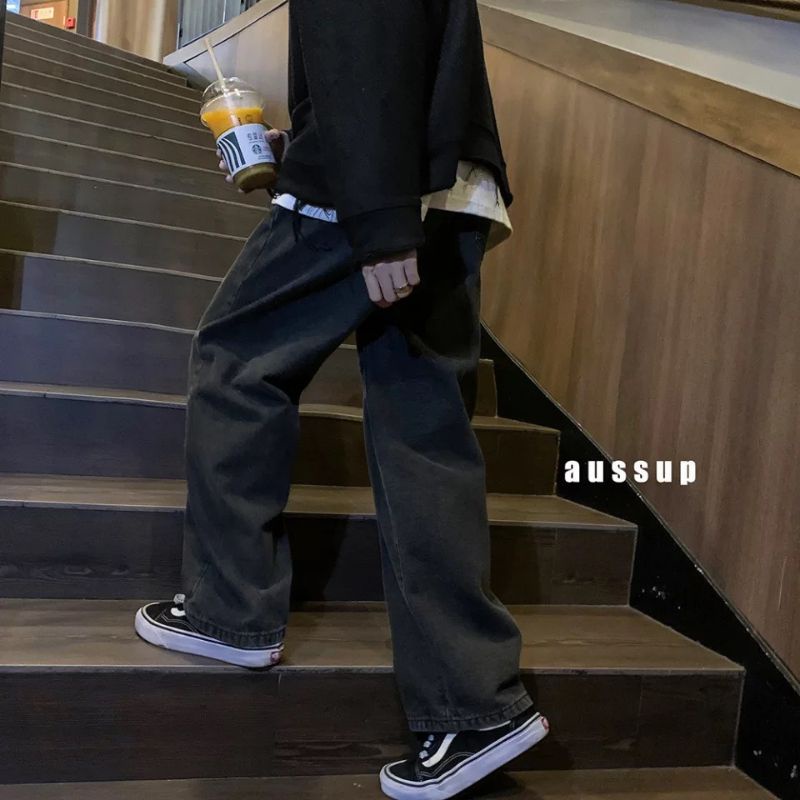 QUẦN JEANS ỐNG RỘNG -TAN -DÁNG SUÔNG PHONG CÁCH HÀN QUỐC-QJT1-THỜI TRANG UNISEX-có size Nam Nữ dể phối đồ xịn màu xám