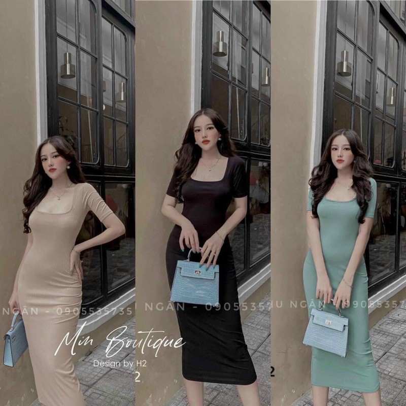 Đầm Ôm Cổ Vuông Dài