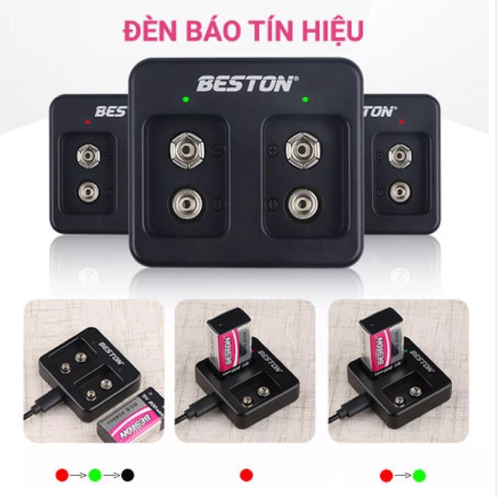 Bộ sạc pin vuông 9V 800mAh Beston Chính hãng M7005, Pin vuông Li-Ion cao cấp Sạc lại nhiều lần