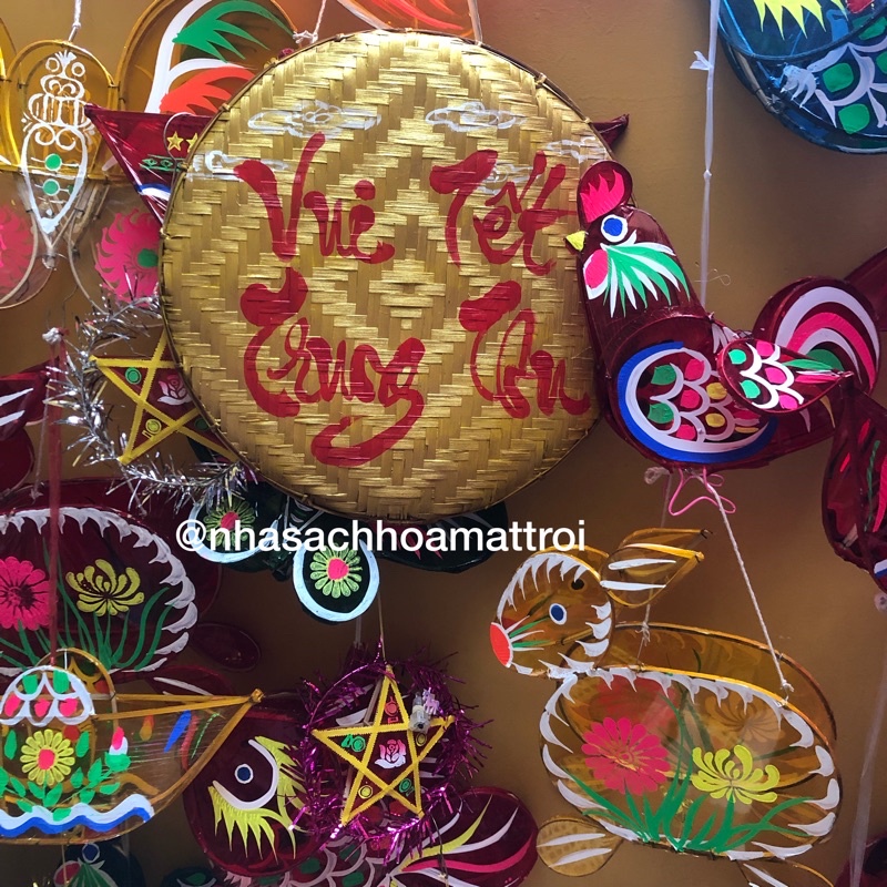 Mẹt tre chữ thư pháp viết tay trang trí trung thu cỡ 40cm