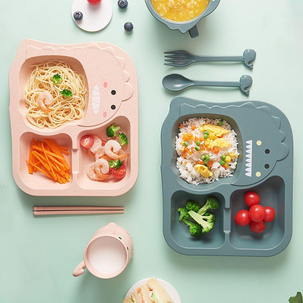 KUNHEV Bộ 6 Dụng Cụ Ăn Uống Hình Khủng Long Chống Nóng Cho Bé