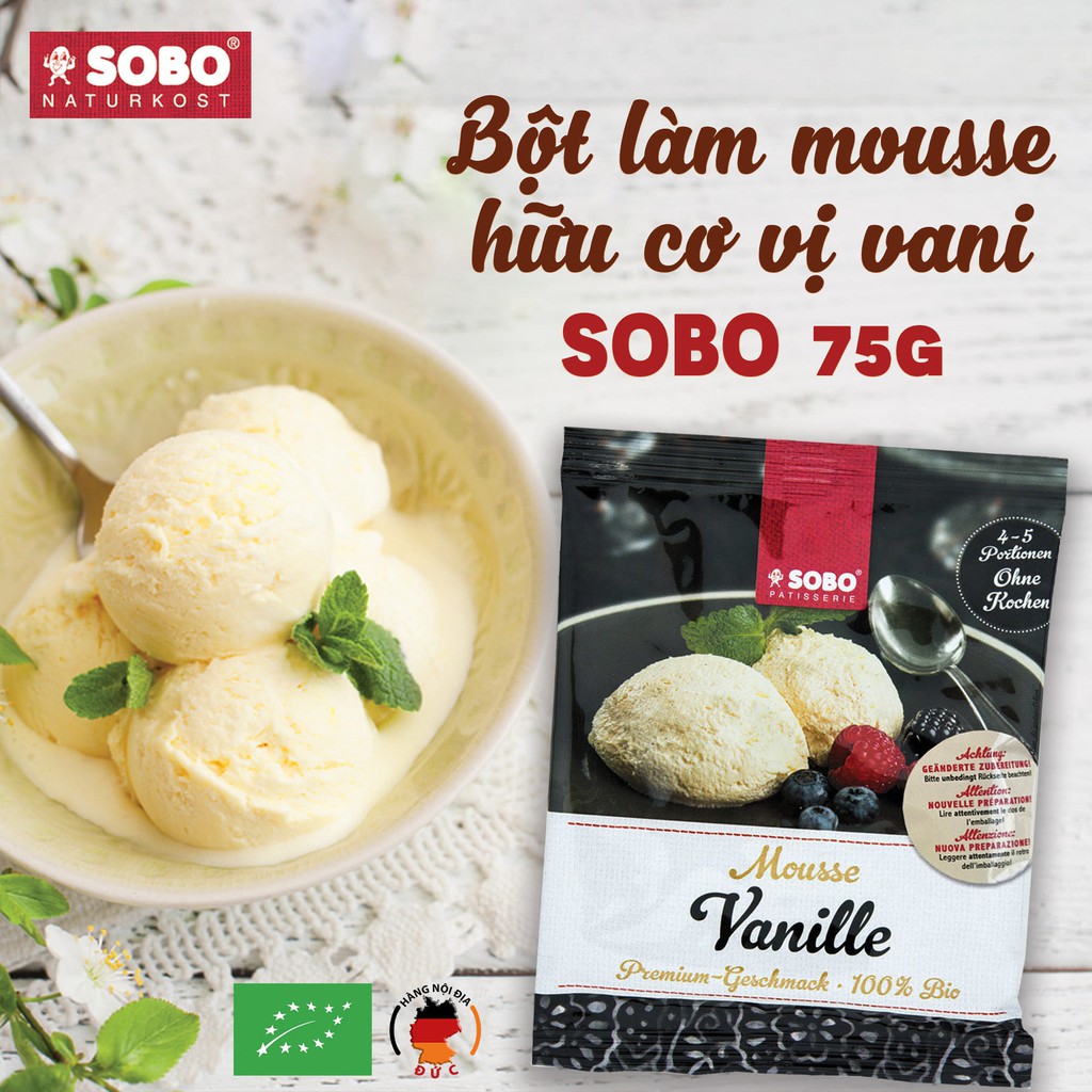 Bột làm mousse hữu cơ vị vani Sobo 75g