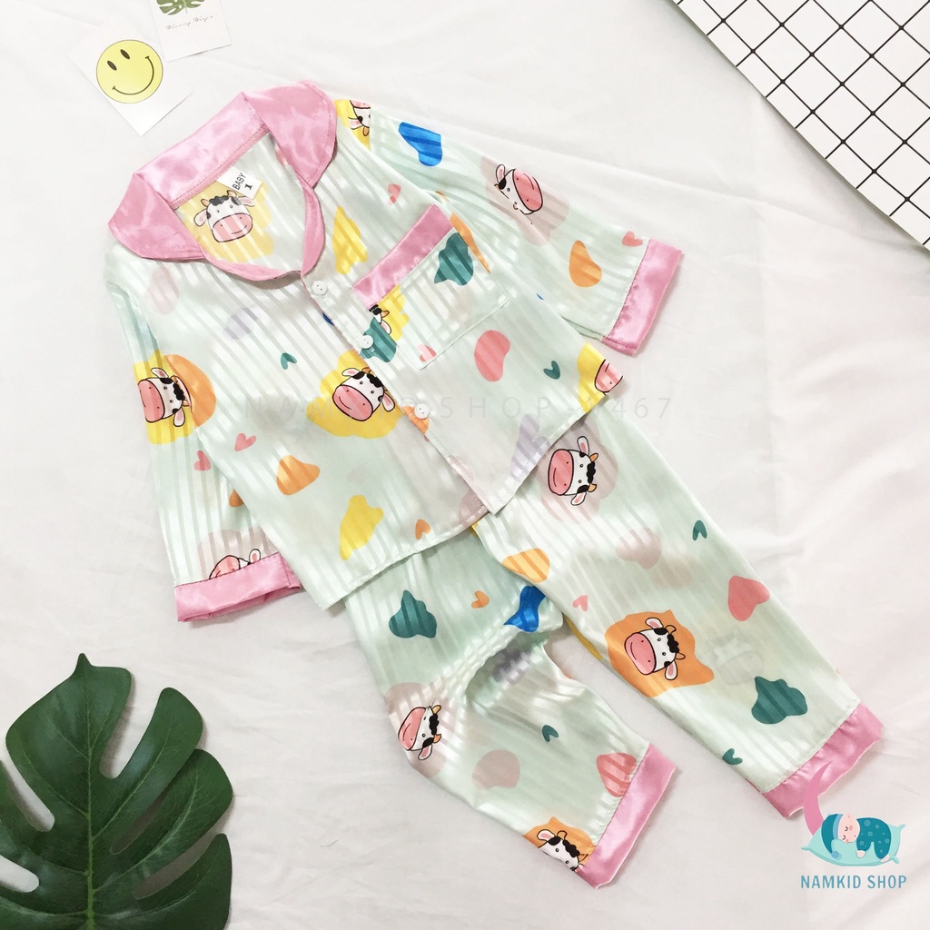 Đồ Bộ Pijama Dài Tay Chất Gấm Cao Cấp Họa Tiết Hoạt Hình Đáng Yêu,Mặc Nhà Cho Bé Namkidshop (V467)