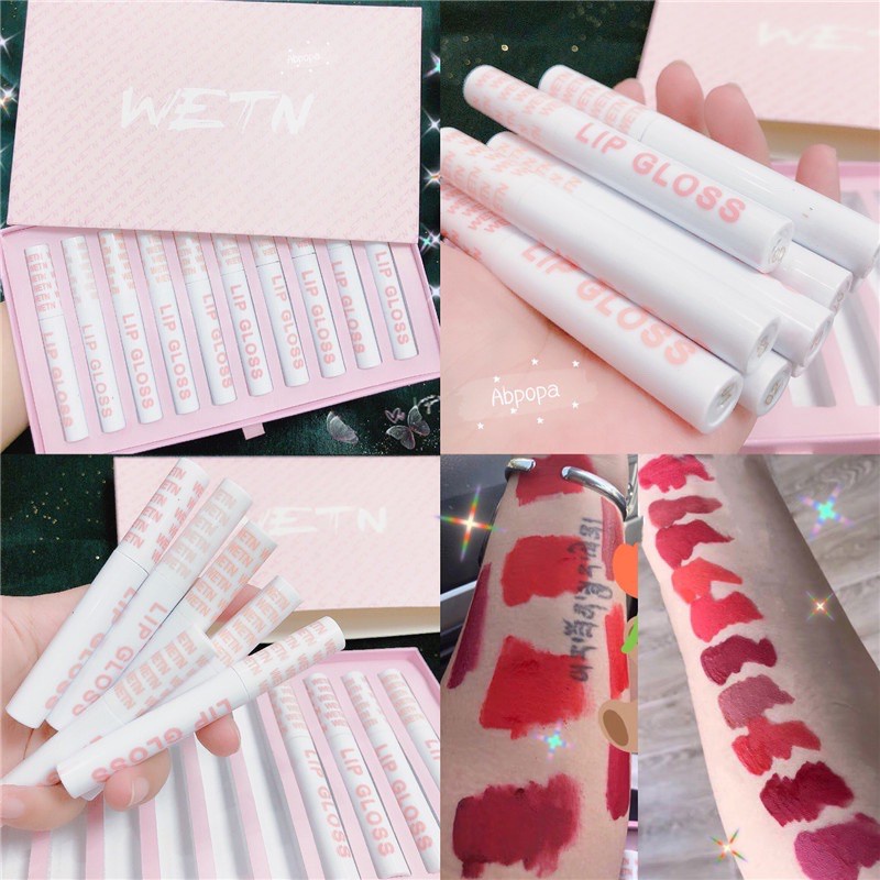 RẺ NHẤT SHOPEE — Set Son Kem Nhung Lì 10 Cây WETN LIP GLOSS Siêu Hot - Bộ Son Kem Lì 10 Cây WETN Hồng