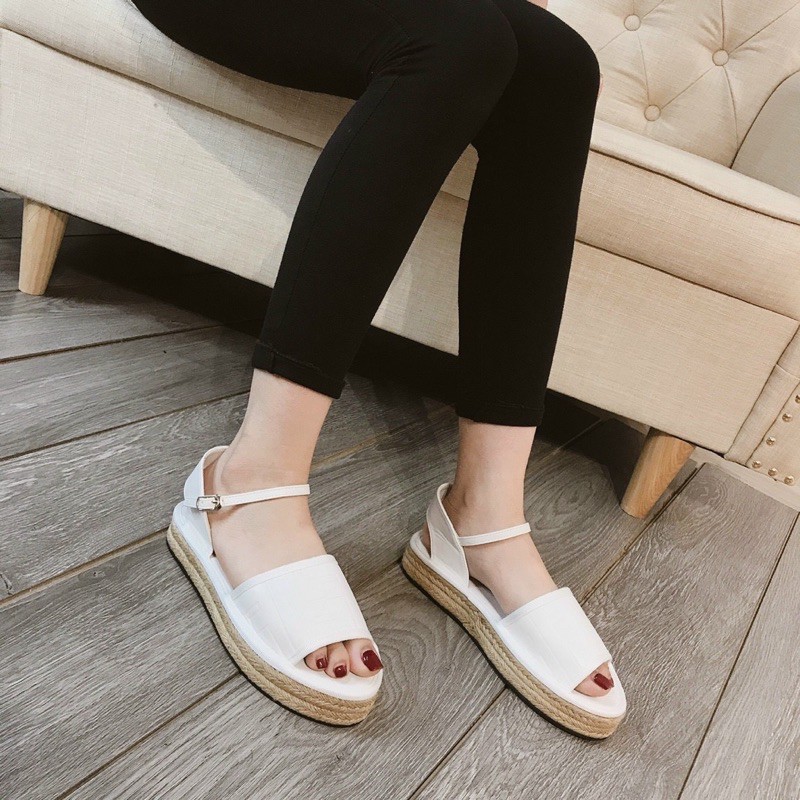Sandal quai hậu nữ 3cm đen-trắng hàng vnxk