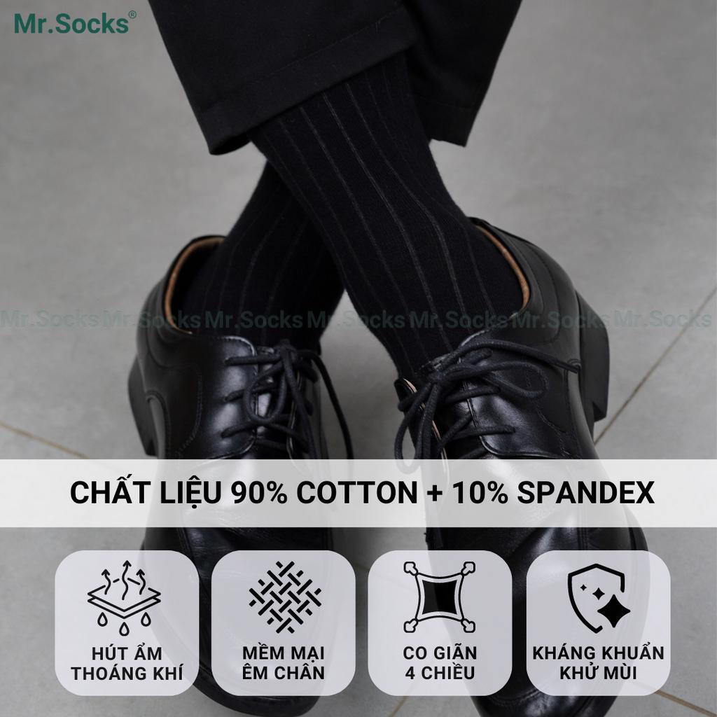 Combo 5 đôi tất nam cổ cao công sở màu đen Mr.Socks gân chìm, cotton cao cấp hút ẩm thoáng khí - TAYGANCHIM-DEN-CB5