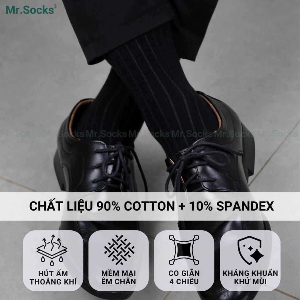 Tất nam công sở cổ cao Mr.Socks màu đen họa tiết gân chìm, chất liệu cotton cao cấp hút ẩm thoáng khí - TAYGANCHIM-DEN