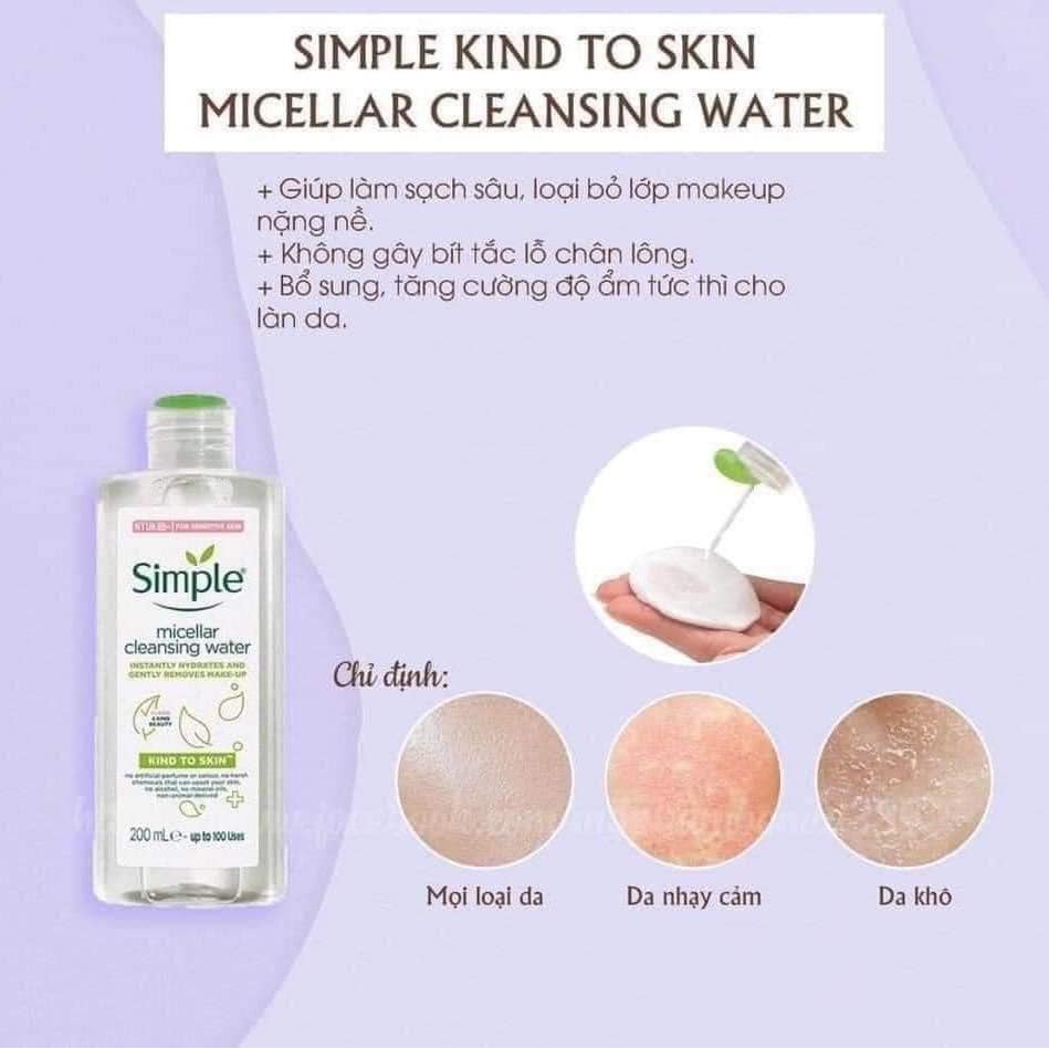 Nước tẩy trang Simple Kind to Skin Micellar Cleansing Water | WebRaoVat - webraovat.net.vn