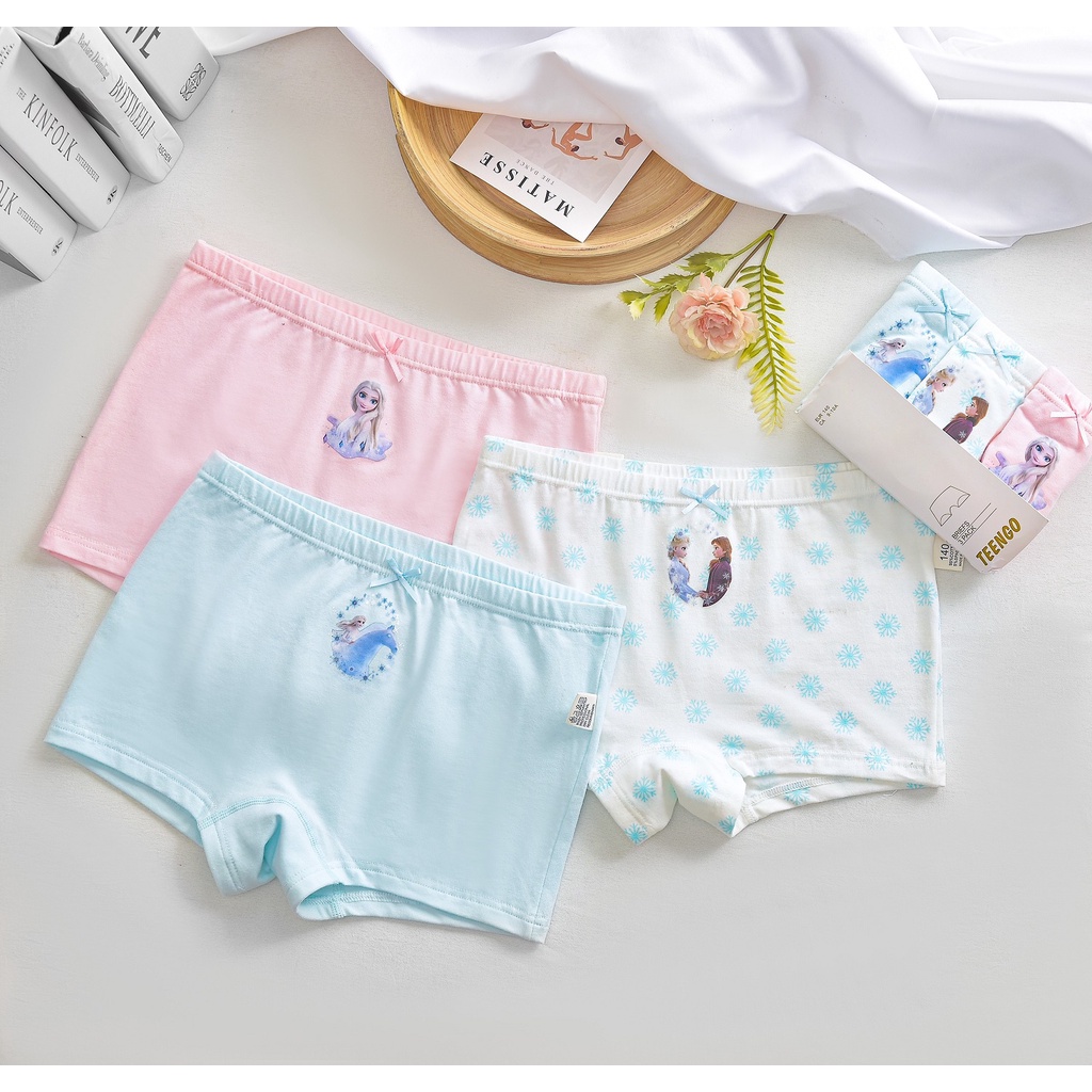 Quần chip bé gái set 3 chiếc hãng TEENGO, Quần lót cho bé 3-12 tuổi xuất Nhật vải cotton siêu co giãn