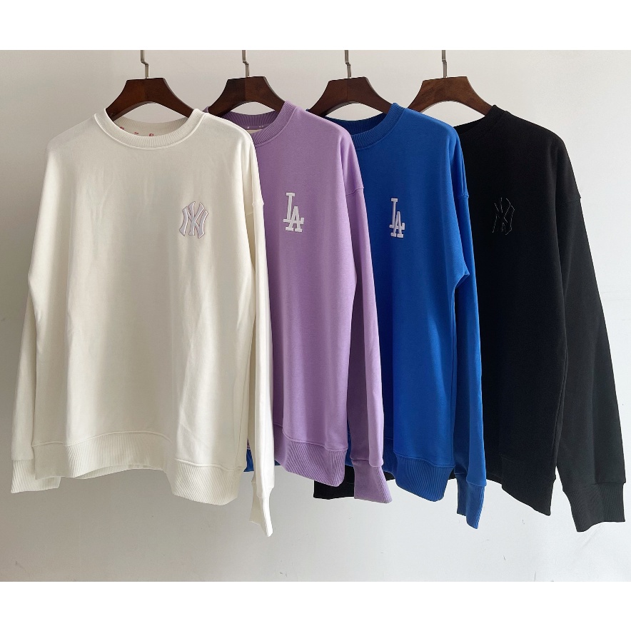 Hàng giao ngay! Mlb dài tay thêu logo cổ điển in áo len cotton thường dành cho nam và nữ