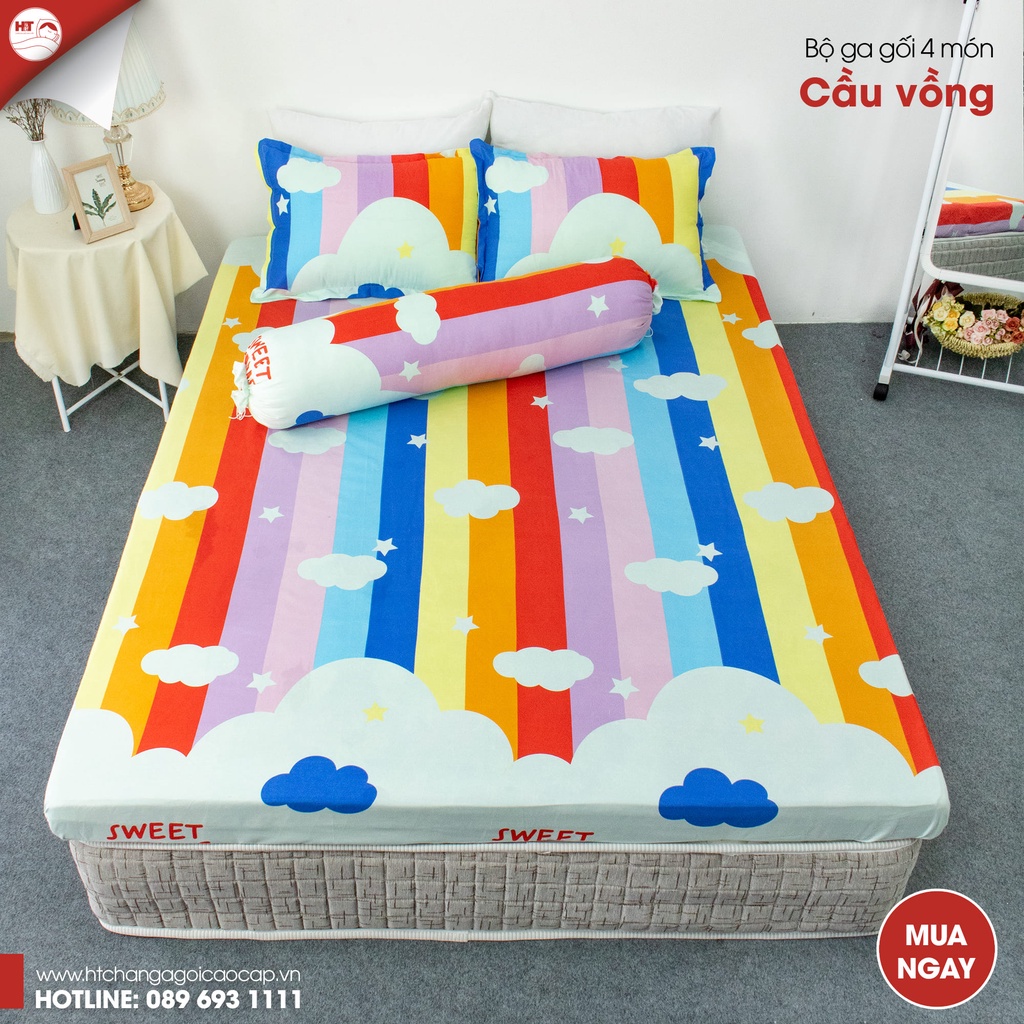 Bộ 4 Món Ga Gối Kèm Vỏ Ôm Cotton polly Họa Tiết Siêu Xinh | BigBuy360 - bigbuy360.vn