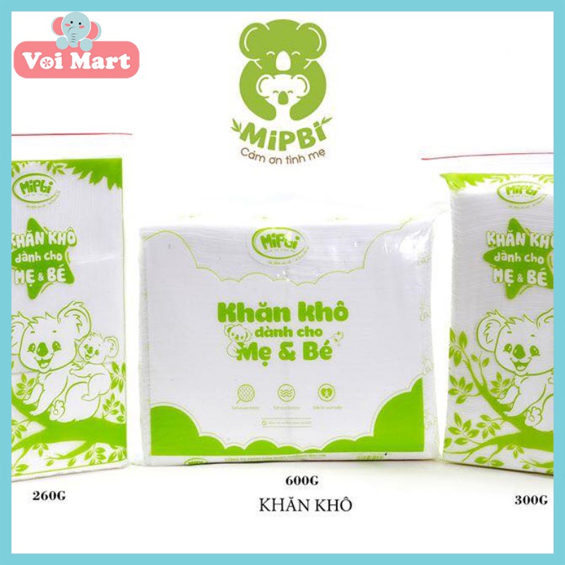 KHĂN VẢI KHÔ ĐA NĂNG CAO CẤP KHÁNG KHUẨN MIPBI BAO BÌ MỚI DÀNH CHO MẸ VÀ BÉ 600G