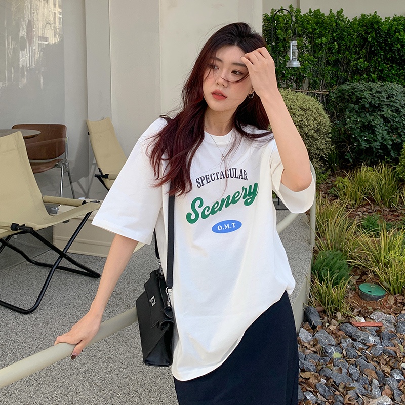 SUXI Áo Thun Tay Ngắn Dáng Rộng In Chữ Tương Phản Đơn Giản Thời Trang Mùa Hè Dễ Phối Đồ