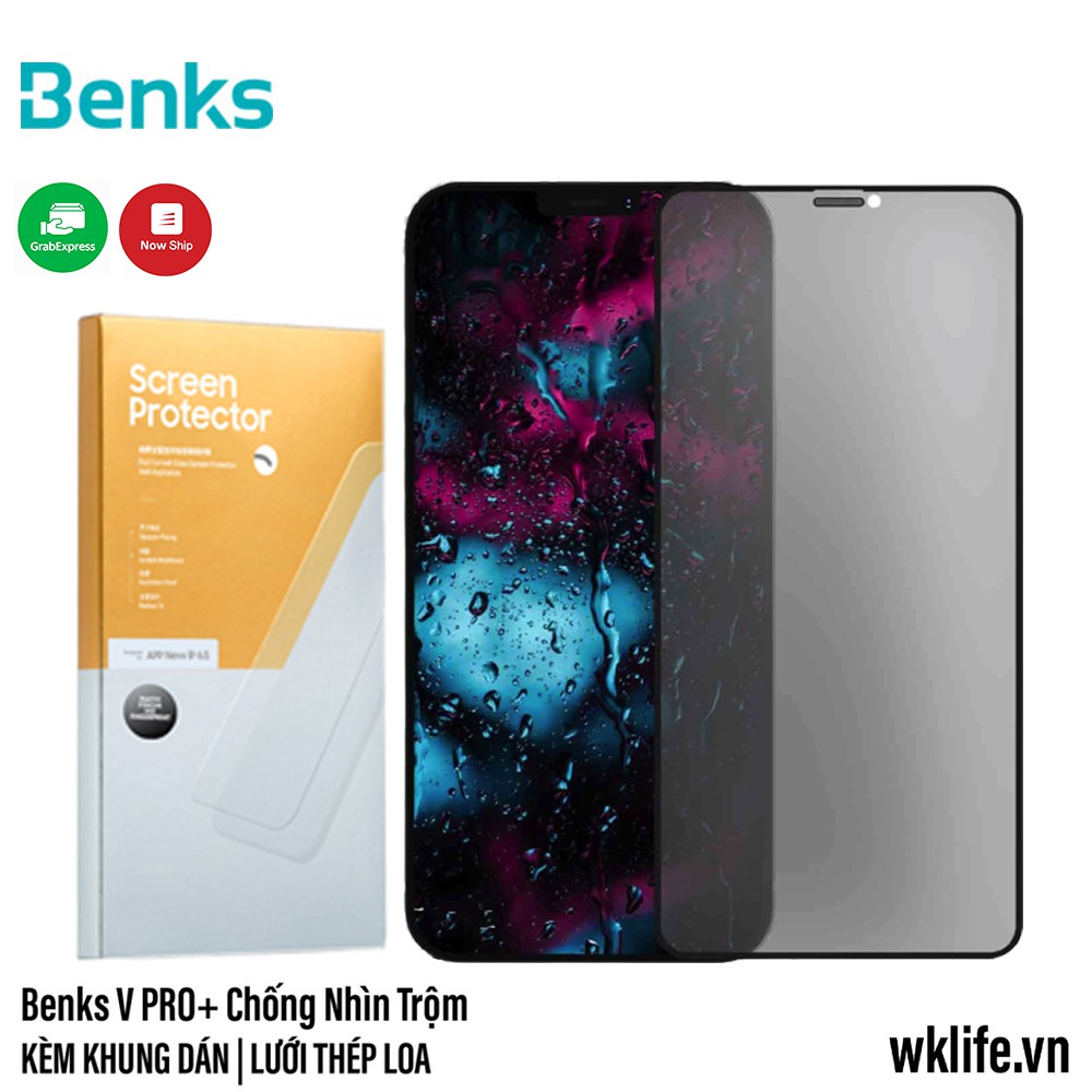 Cường Lực iPhone Chống Nhìn Trộm Benks Lưới Chống Bụi Loa Kèm Khung Dán