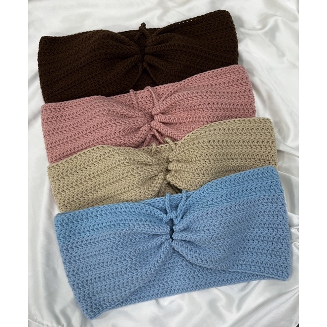 Áo móc len chéo dây trước