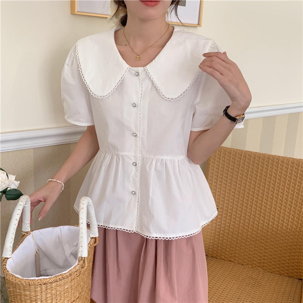 Áo Sơ Mi Tay Ngắn Cổ Búp Bê Phối Ren Dễ Thương 50917