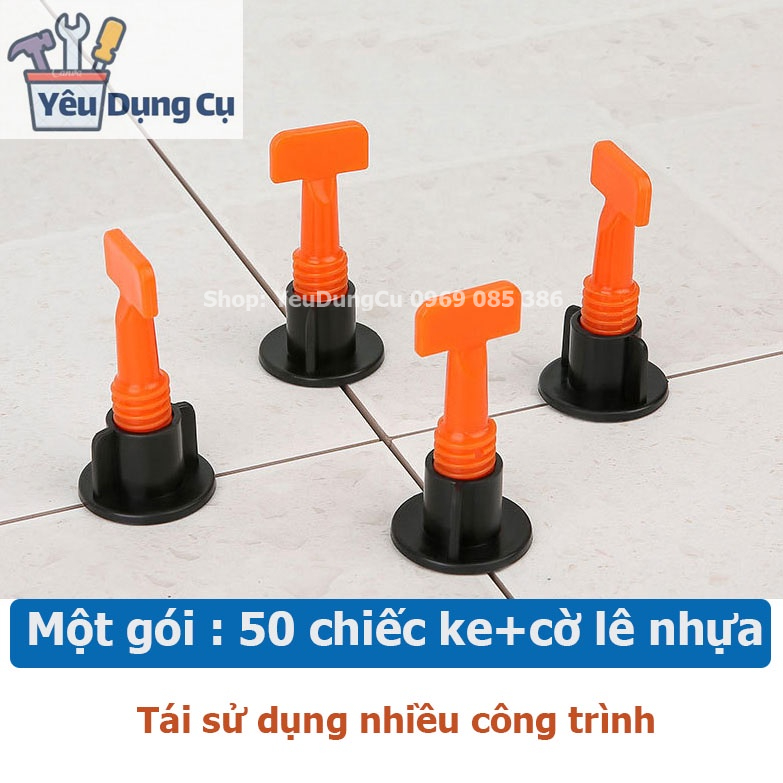 Ke Cân Bằng Lát Gạch Tái Sử Dụng | Ke Vít Ốp Lát Gạch Men Chữ T - Hàng Đẹp Dày Dặn (1 Gói Gồm: 50 Cái Ke 1 Cờ Lê)