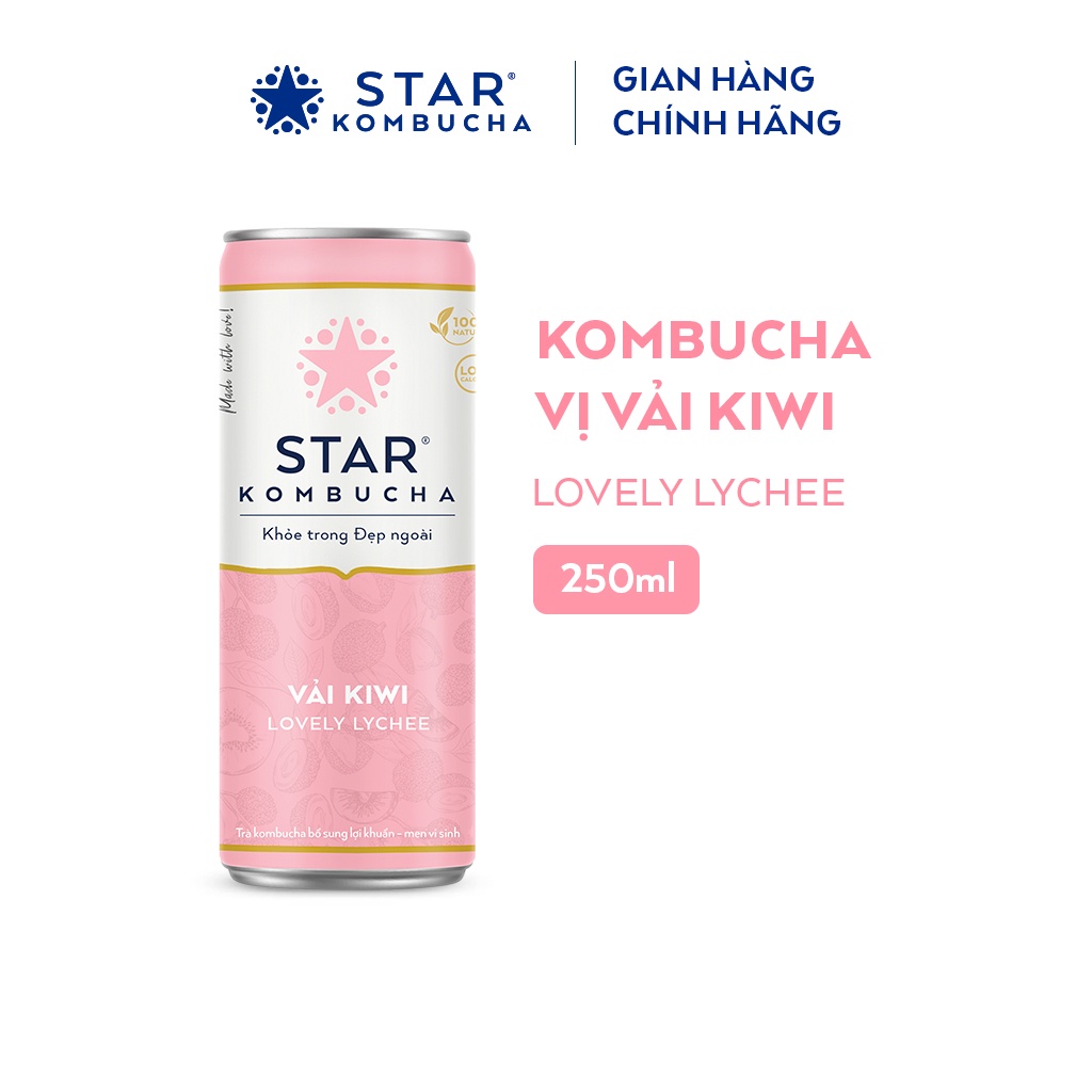 Lốc 6 lon trà lên men Star Kombucha mix 3 vị (250ml/lon) - Trà hoa quả giảm cân kombucha chứa probiotics