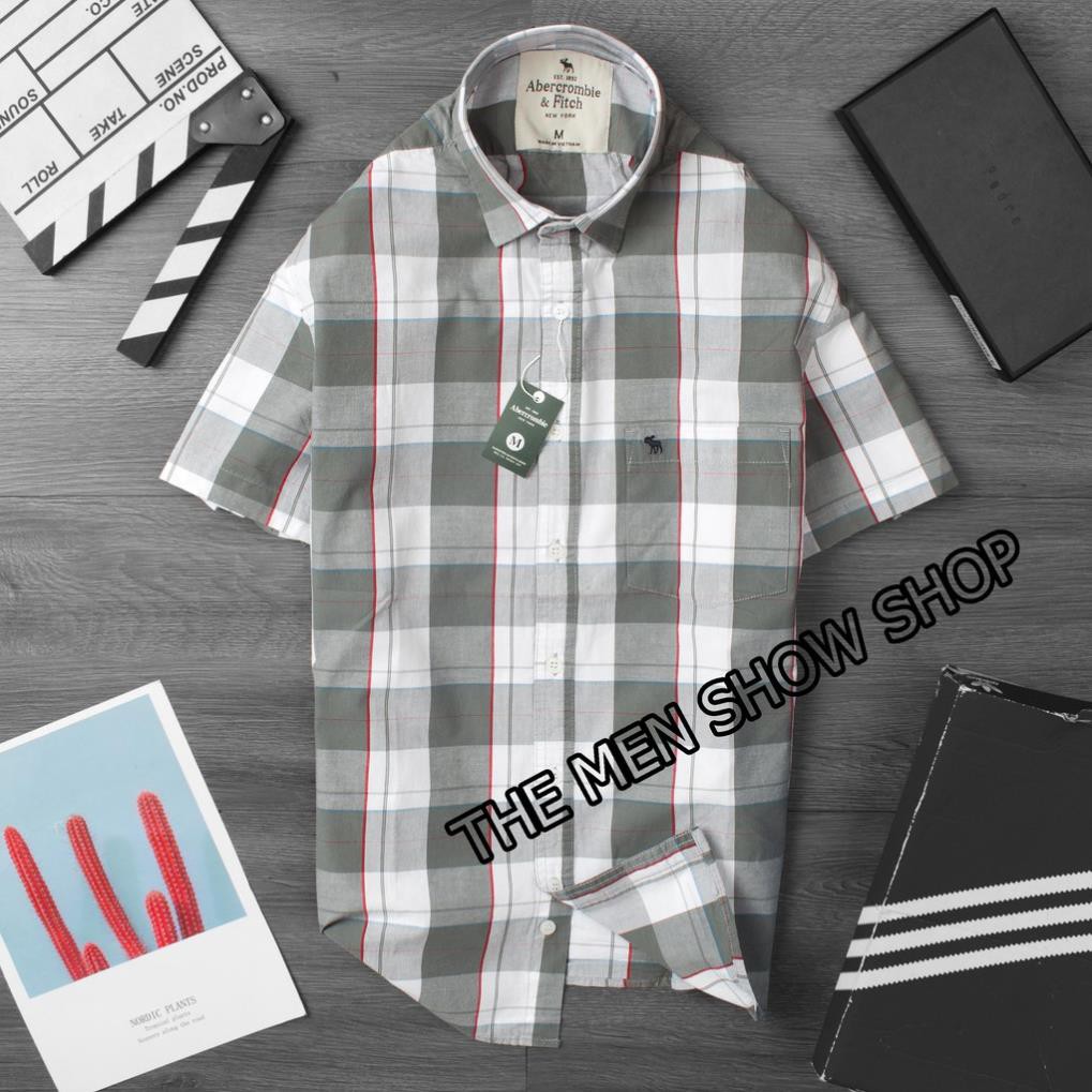 Áo sơ mi caro nam tay ngắn Kẻ Xám Nhạt Abercrombie & Fitch Cao Cấp - Phong Cách Doanh Nhân , '