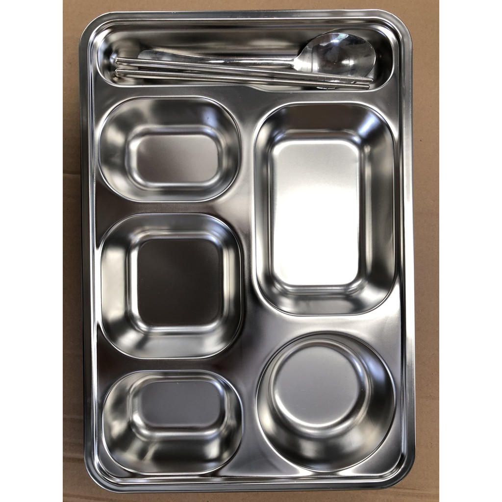 khay chia cơm inox , khay cơm 5 ngăn ,khay cơm văn phòng