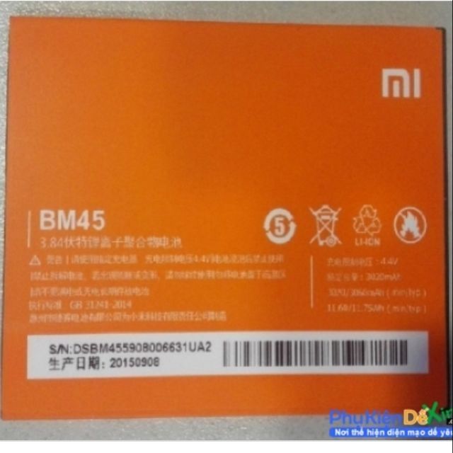 Pin xịn xiaomi redmi note 2 BM45 mới 100%