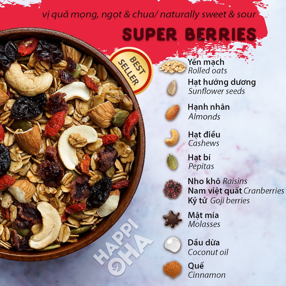 Granola 40g dùng thử/kiểm soát khẩu phần - 7 vị HAPPI OHA | BigBuy360 - bigbuy360.vn