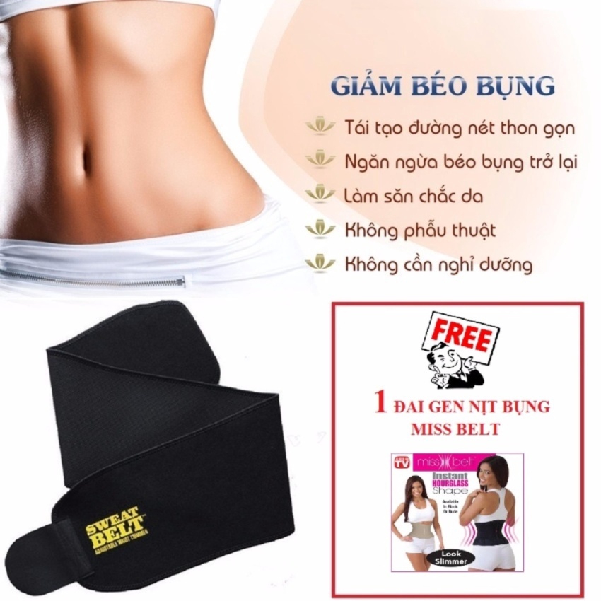 Đai nịt bụng m mỡ Sweat Belt (Đen) + Tặng 1 đai gen nịt bụng Miss Belt