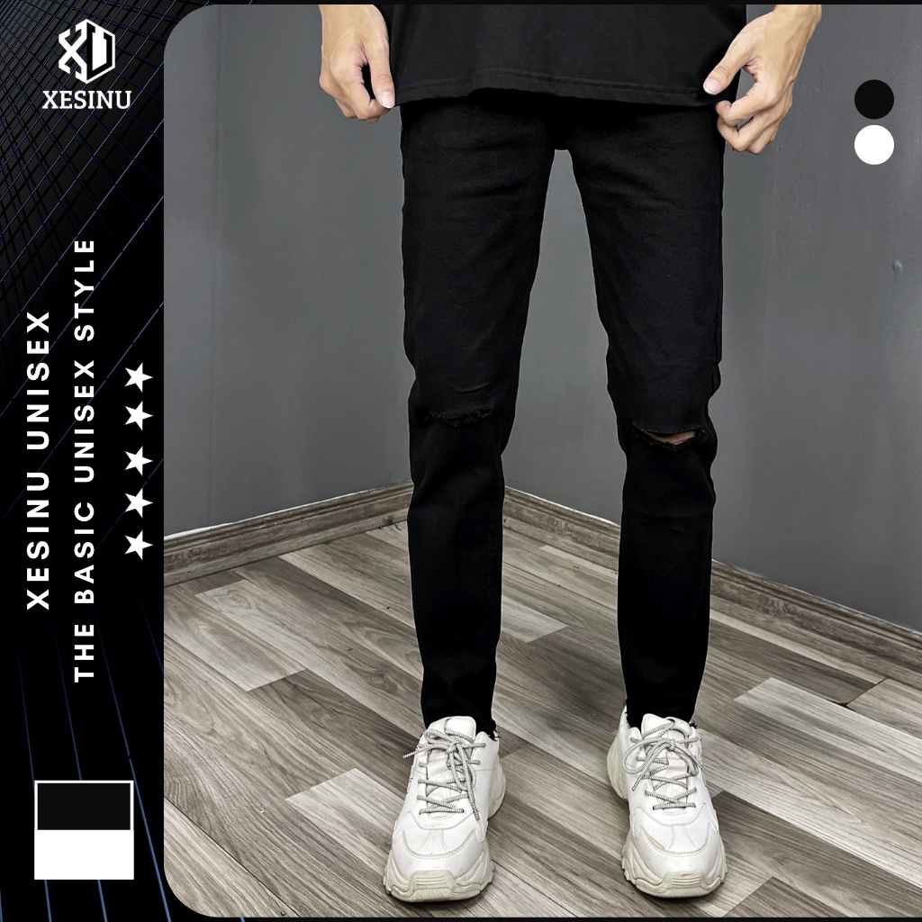 Quần Baggy Đen Jeans Suông Đen Nam Bò Đen Nam Rách Gối