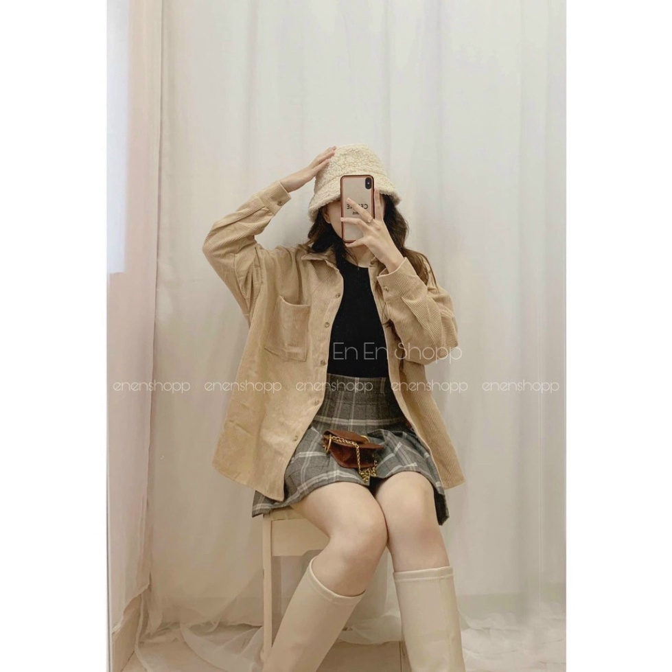 áo sơ mi nhung tăm AS05 , kiểu áo sơ mi oversize phom thụng