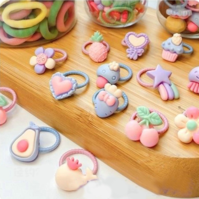 Set 40 Dây Cột Tóc Co Giãn Hình Hoạt Hình Đáng Yêu Cho Bé Gái