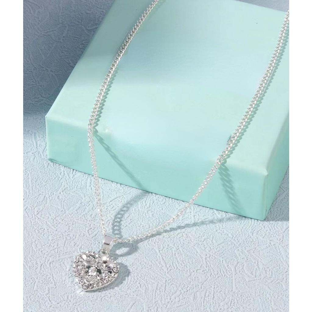 Bộ Vòng cổ + Bông Tai Mạ Bạc Đính Đá Zircon Hình Trái Tim Thời Trang