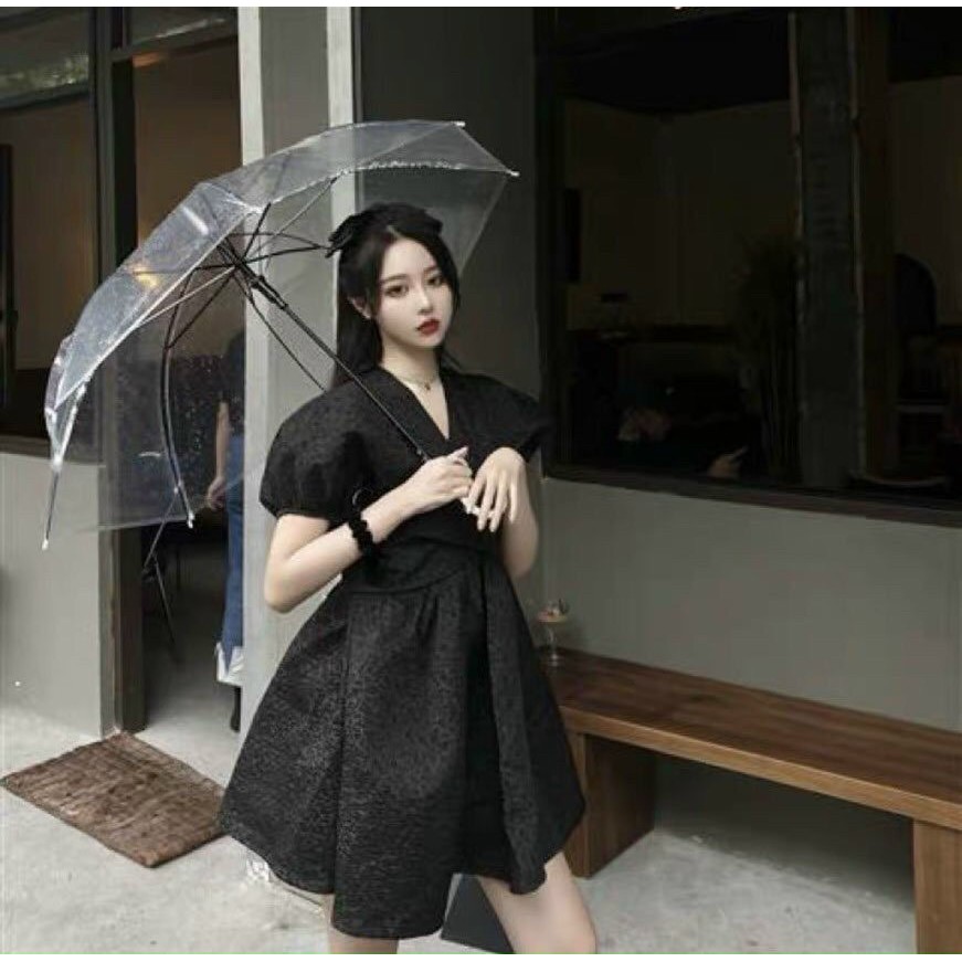 ĐẦM GẤM CHÉO NGỰC TAY PHỒNG