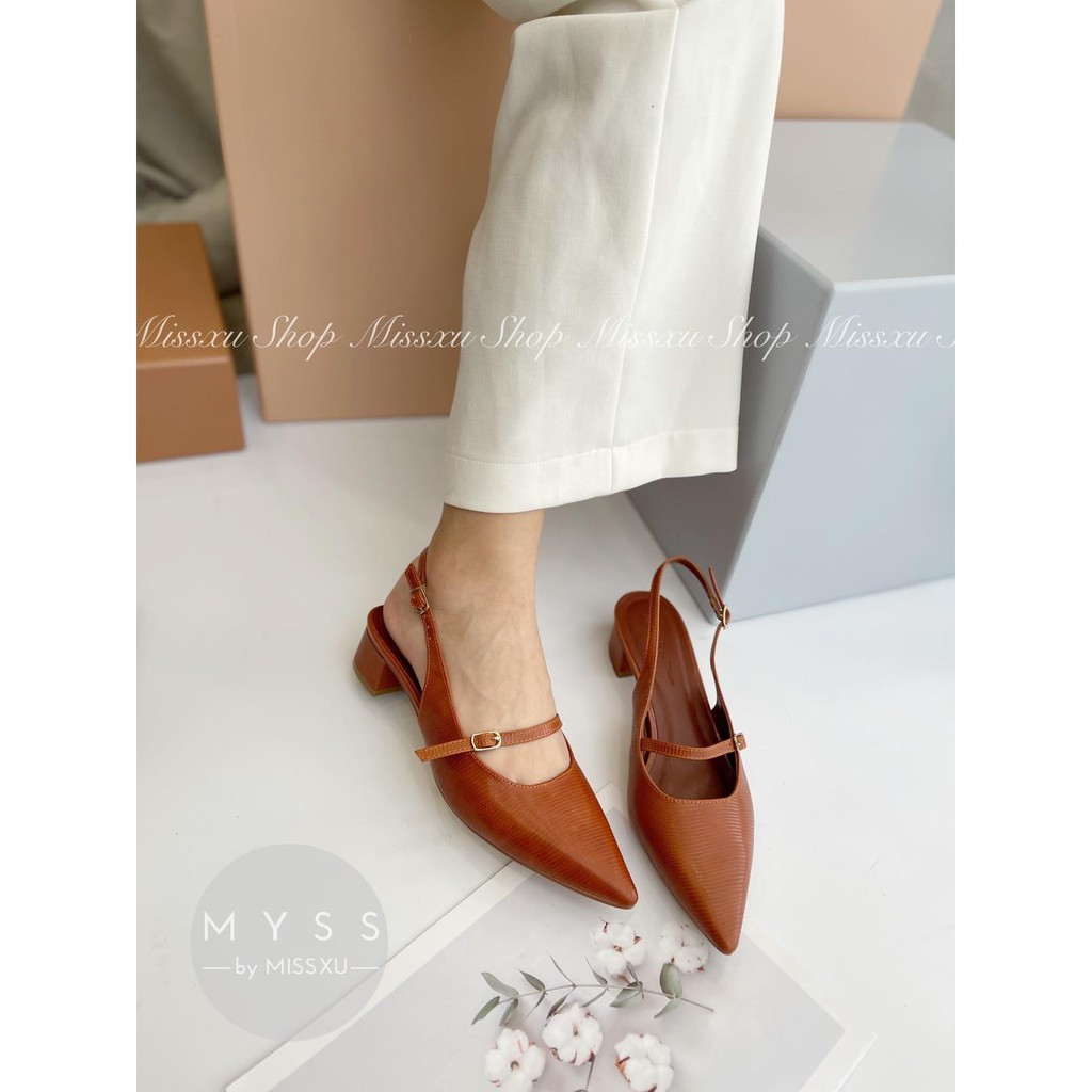 Giày nữ mũi nhọn da bóng trơn 3cm khóa cài sau gót thời trang MYSS - CG161