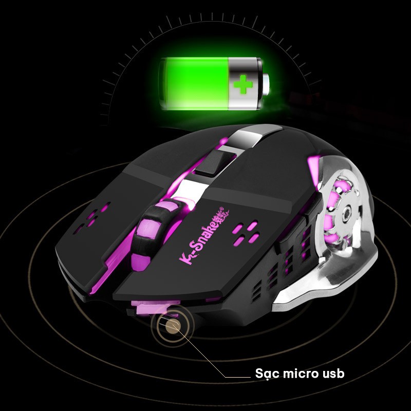 Chuột không dây chơi game BM100 chính hãng K-Snake có đèn Led đổi 7 màu-quạt tản nhiệt-thiết kế chống tiếng ồn