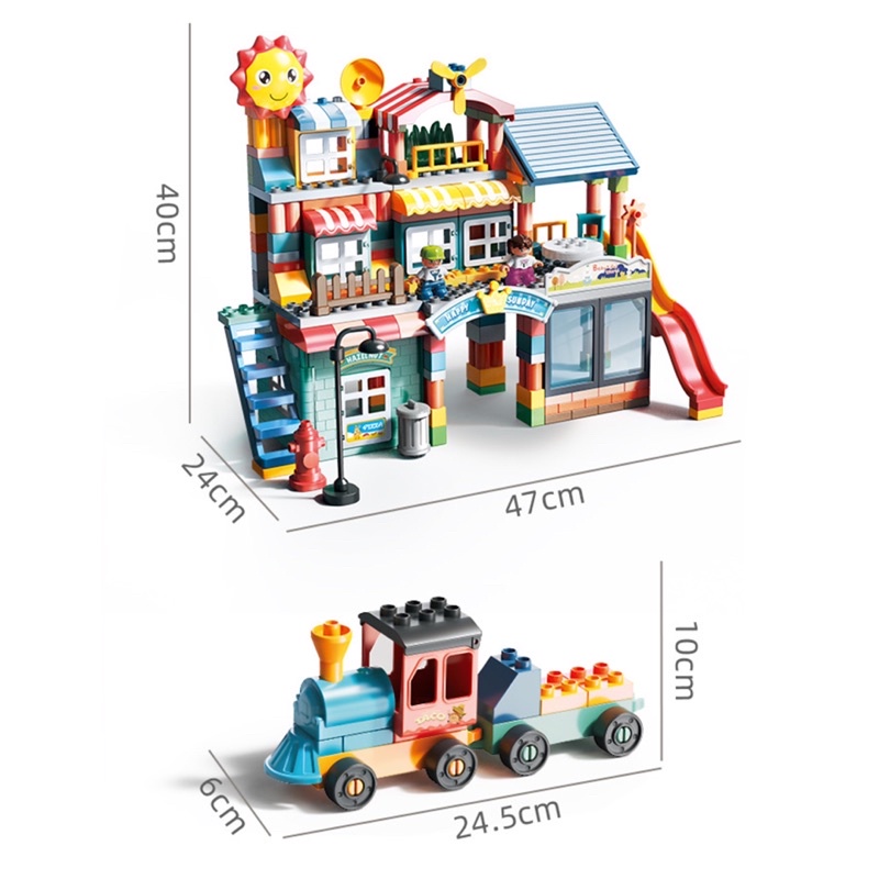 Đồ chơi lắp ghép lego duplo cho bé trai, bé gái từ 3 đến 7 tuổi, bộ xếp hình 258 chi tiết hãng Feelo