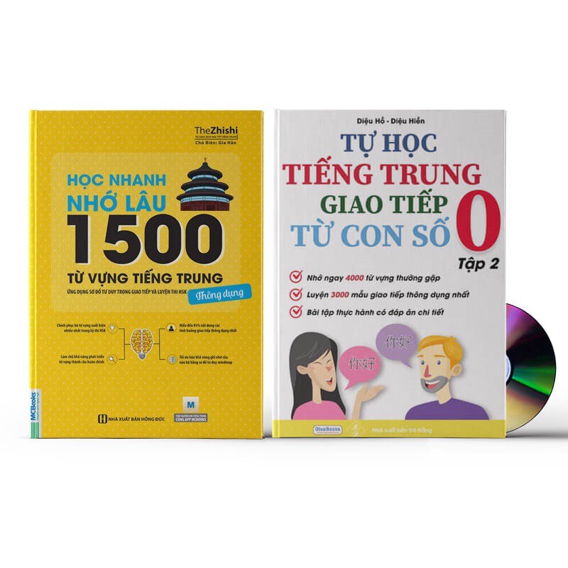 Sách - Combo: Học nhanh nhớ lâu 1500 từ vựng tiếng Trung thông dụng +Tự học tiếng Trung giao tiếp từ con số 0 tập 2