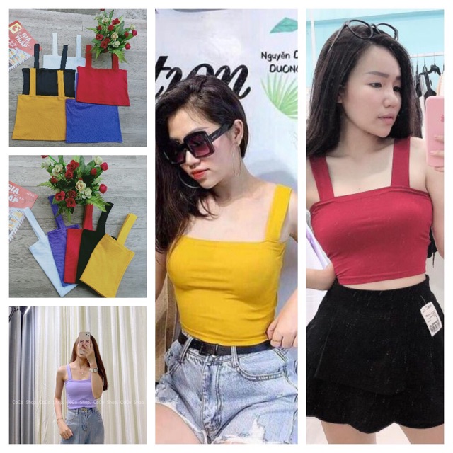 ÁO 2 DÂY BẢN TO DÁNG CROPTOP CHẤT LEN TĂM/LEN GÂN