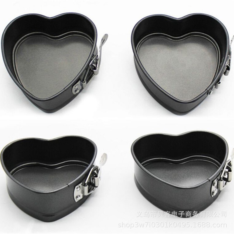 Khuôn Tròn Nướng Bánh Bông Lan Mousse Lạnh Dụng Cụ Làm Bánh Sinh Nhật Chống Dính Đế Rời Có Khóa 4 Inch Hình Tim Tròn