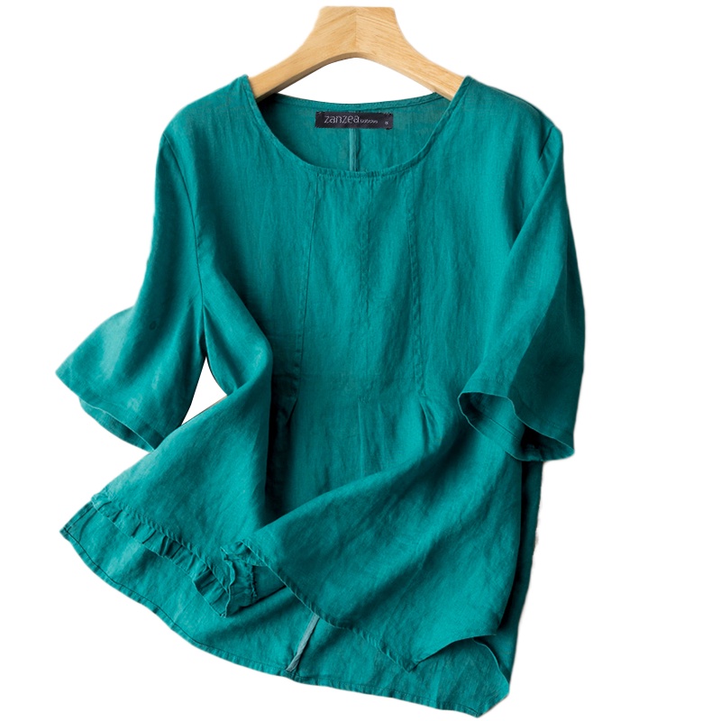 ZANZEA Áo Thun Nữ Ngắn Tay Cổ Tròn Vạt Không Đều Thời Trang