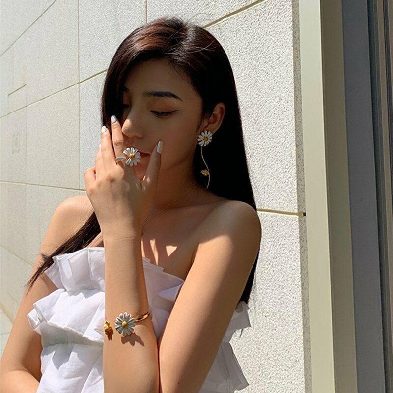 Dây chuyền/ Nhẫn/ Vòng đeo tay/ Khuyên tai RINHOO mặt hình hoa cúc xinh xắn thời trang