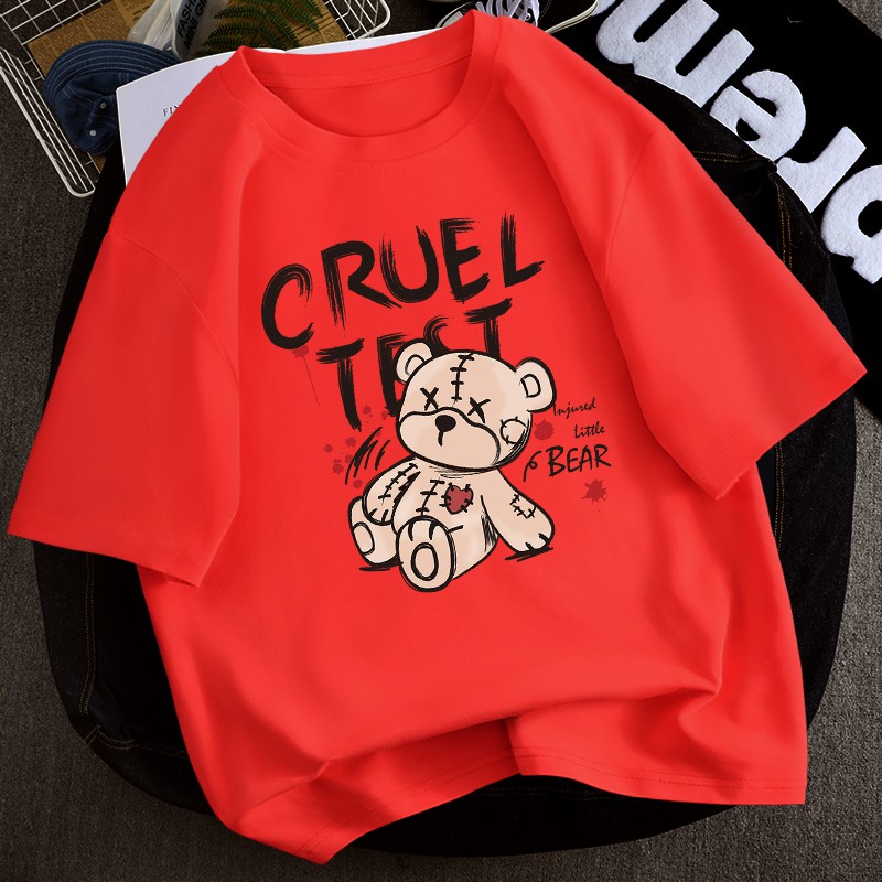 Áo thun nữ tay lỡ form rộng kiẻu Unisex Familylove - Mẫu chú Gấu CRUEL Cotton 100% 6 màu cực đẹp