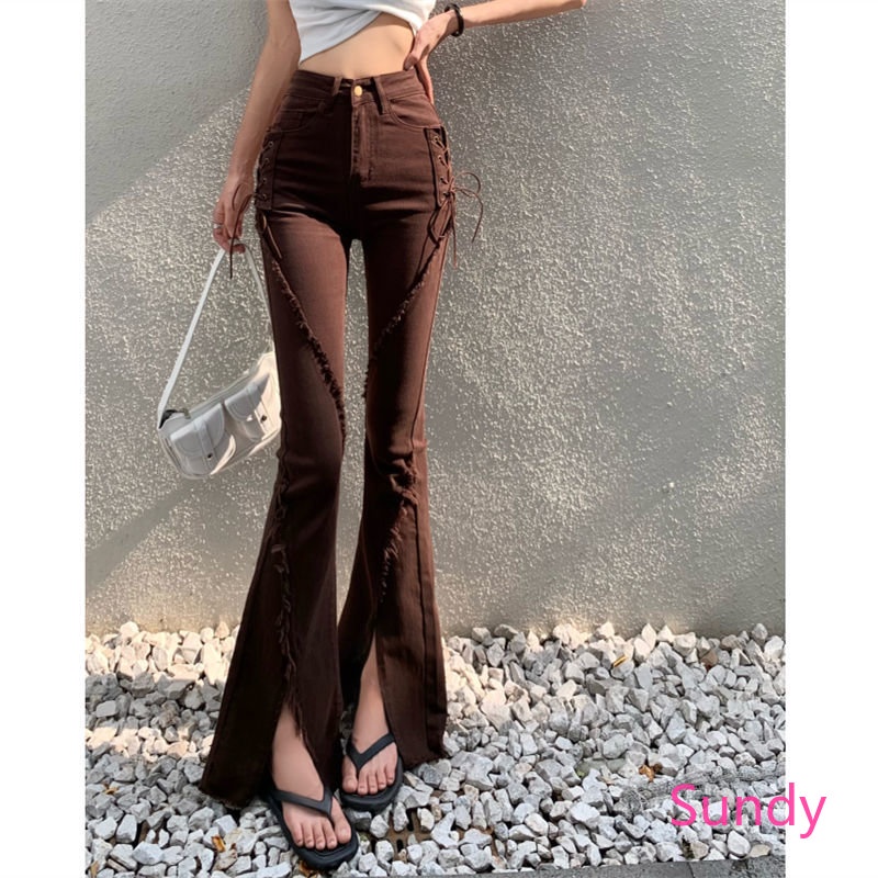 Quần Jeans Nữ Dài Ống Loe Xẻ Tà Thời Trang