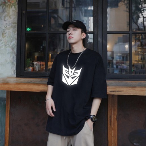 Áo phông đen nam nữ phản quang tay lỡTRANSFORMER dáng unisex oversize form rộng mix quần jean siêu chất