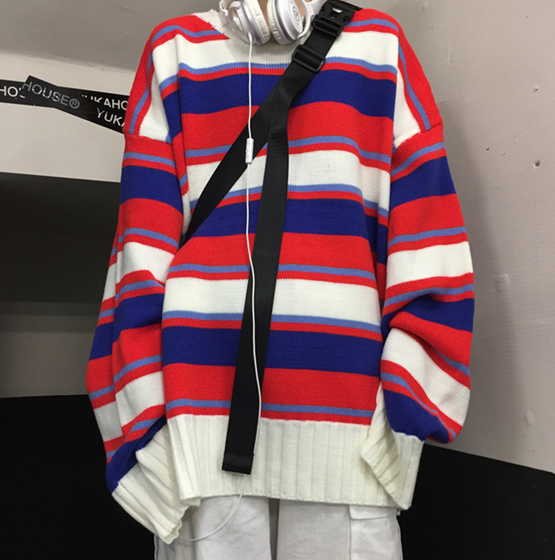 Áo Sweater Kẻ Sọc Dáng Rộng Dài Tay Thời Trang Unisex Cá Tính 223330 | BigBuy360 - bigbuy360.vn