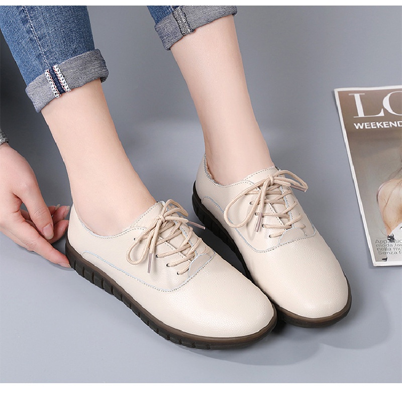 Giày Da Thật Đế Mềm Dày Dặn Thoải Mái Có Size Lớn Thời Trang Xuân Thu Cho Nữ