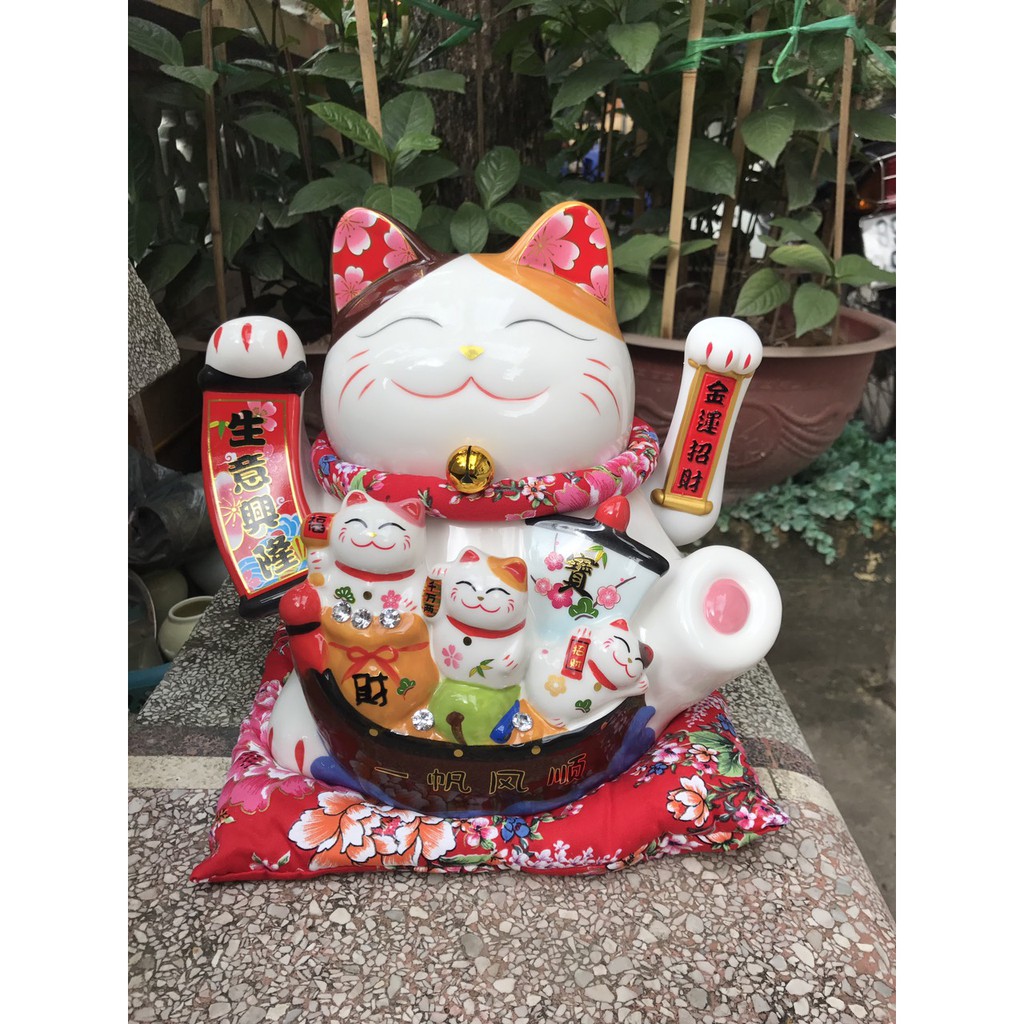 Mèo Thần Tài Chiêu Khách Thuận Buồm Xuôi Gió cao 26cm kèm sạc và thảm