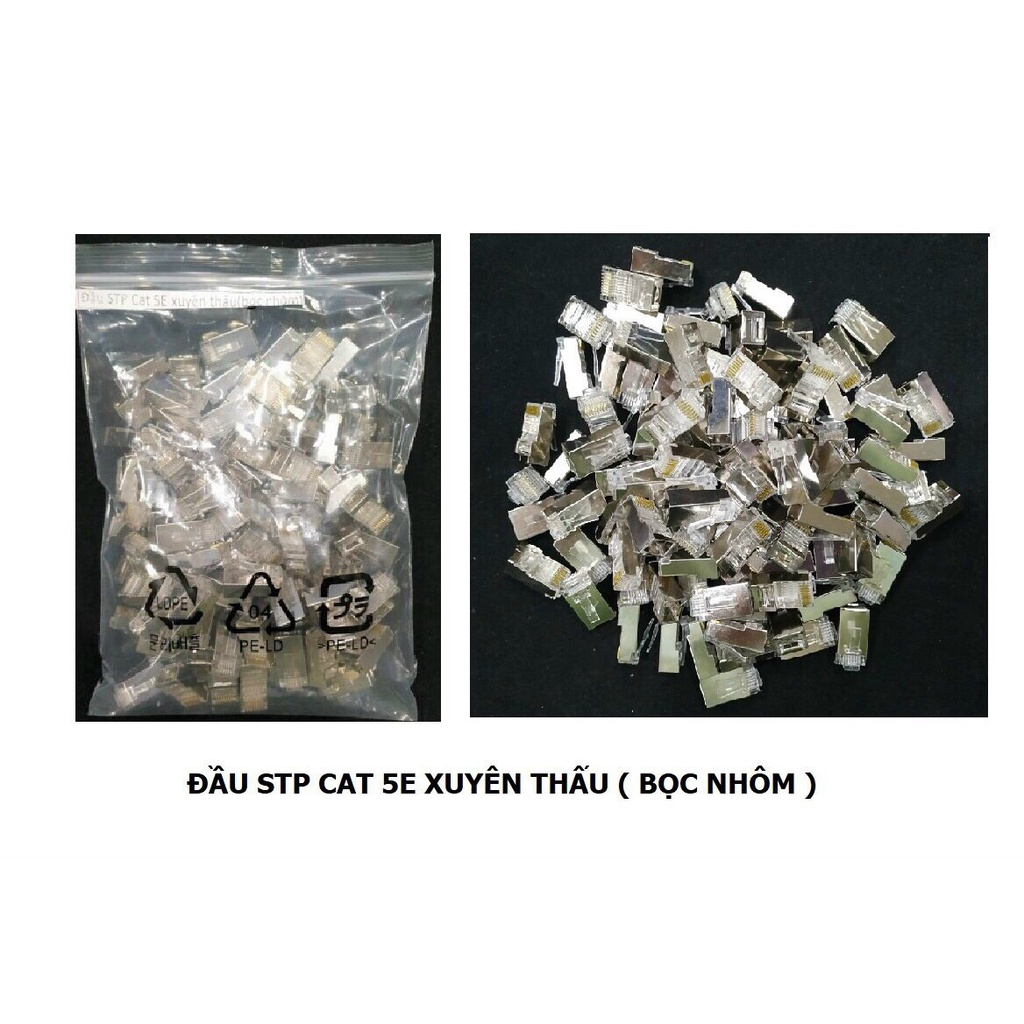 Đầu mạng RJ45 Cat5 xuyên thấu (Đầu nhựa, nhôm)/ Bịch 100 cái - Loại tốt, Chống nhiễu
