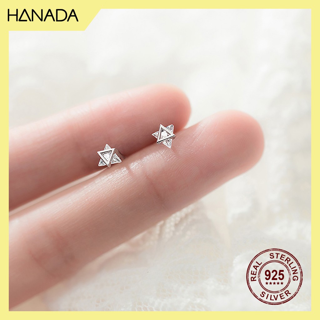 Bông Tai Bạc 925 Hanada N1234.E.2.B.120. 0629 Bông Tai Đá Tam Giác