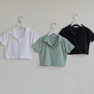 (Video thật) Áo Croptop Cổ Trụ Bẻ Trơn